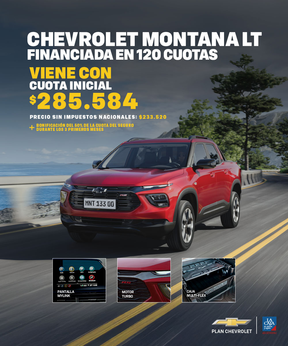 Chevrolet Montana LT roja financiada en 120 cuotas con plan Chevrolet.